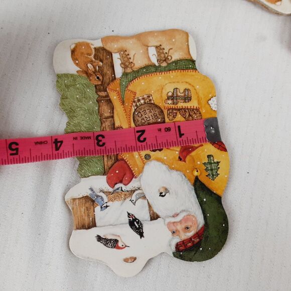 Christmas Corkboard Coasters 9pc Old St Nicholas Santa Clause Primitive Birds - Picture 12 of 12
